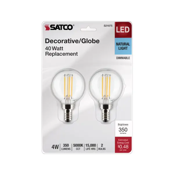 4 Watt G16.5 LED Filament - Clear - Candelabra Base - 5000K - 120 Volt - 2-Pack - Image 4