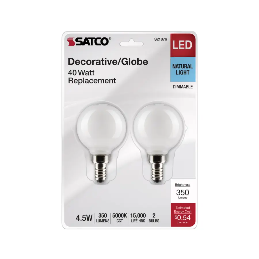 4.5 Watt G16.5 LED Filament - White - Candelabra Base - 5000K - 120 Volt - 2-Card - Image 4