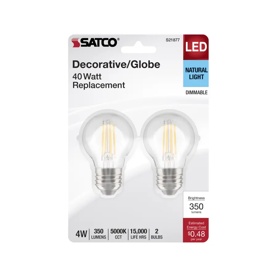 4 Watt G16.5 LED Filament - Clear - Medium Base - 5000K - 120 Volt - 2-Pack - Image 4