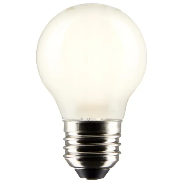 SATCO NUVO's 4.5-watt white, LED G16.5 bulb with a medium base is dimmable and offers 5000K natural light. Wet rated for indoor and outdoor applications, the carded 2-pack is suitable for retail display. Elegant and long-lasting, this clear bulb delivers 15,000 hours of exceptional illumination. - alternate view