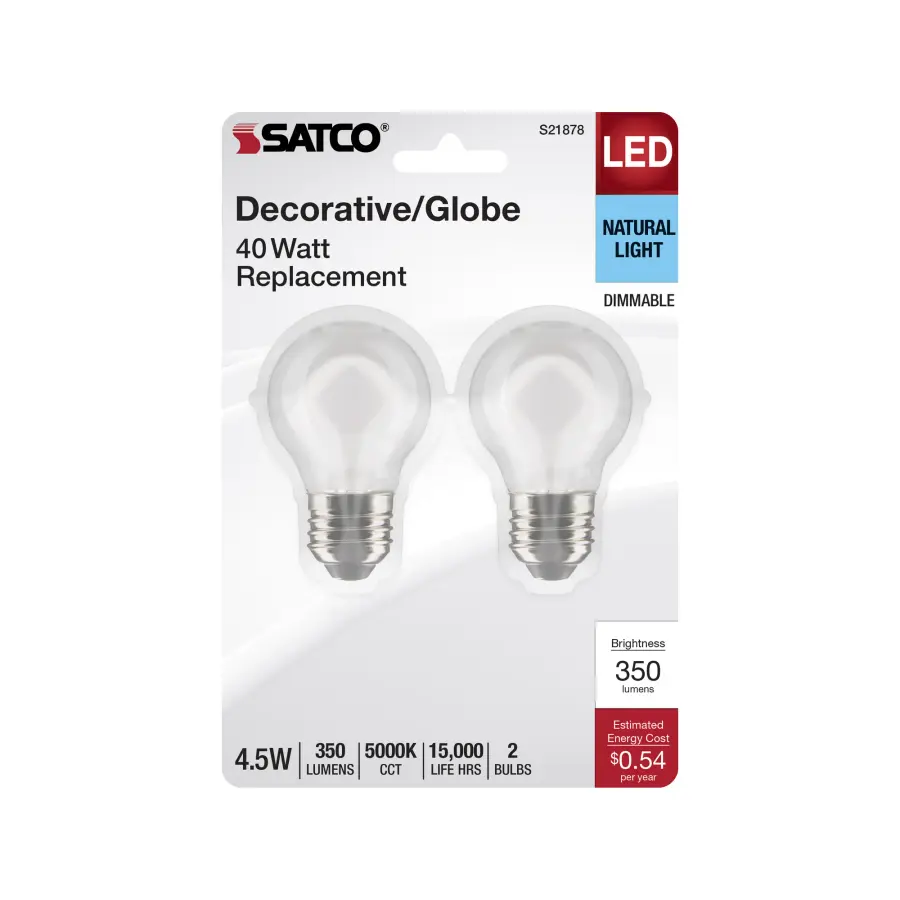 4.5 Watt G16.5 LED Filament - White - Medium Base - 5000K - 120 Volt - 2-Card - Image 4