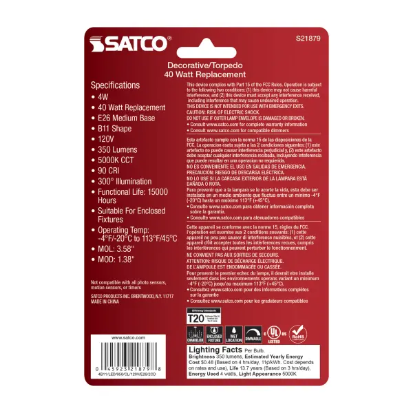 4 Watt B11 LED Filament - Clear - Medium Base - 5000K - 120 Volt - 2-Pack - Image 5