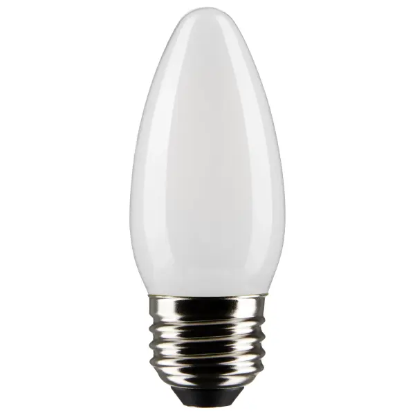 SATCO NUVO's 5.5-watt frost, LED B11 bulb with a medium base is dimmable and offers 5000K natural light. Wet rated for indoor and outdoor applications, the carded 2-pack is suitable for retail display. Elegant and long-lasting, this clear bulb delivers 15,000 hours of exceptional illumination.