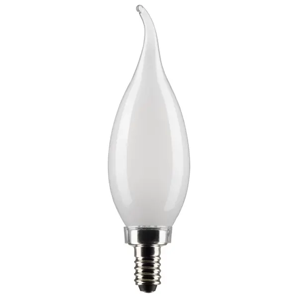 SATCO NUVO's 5.5-watt frost, LED CA10 bulb with a candelabra base is dimmable and offers 5000K natural light. Wet rated for indoor and outdoor applications, the carded 2-pack is suitable for retail display. Elegant and long-lasting, this clear bulb delivers 15,000 hours of exceptional illumination.