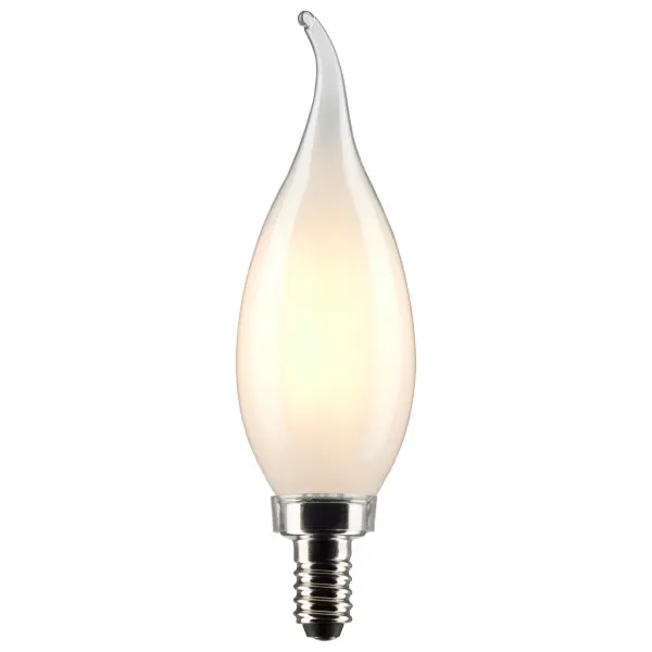 SATCO NUVO's 5.5-watt frost, LED CA10 bulb with a candelabra base is dimmable and offers 5000K natural light. Wet rated for indoor and outdoor applications, the carded 2-pack is suitable for retail display. Elegant and long-lasting, this clear bulb delivers 15,000 hours of exceptional illumination. - alternate view