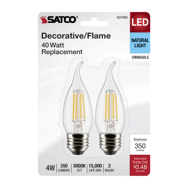 4 Watt CA10 LED Filament - Clear - Medium Base - 5000K - 120 Volt - 2-Pack - Image 4