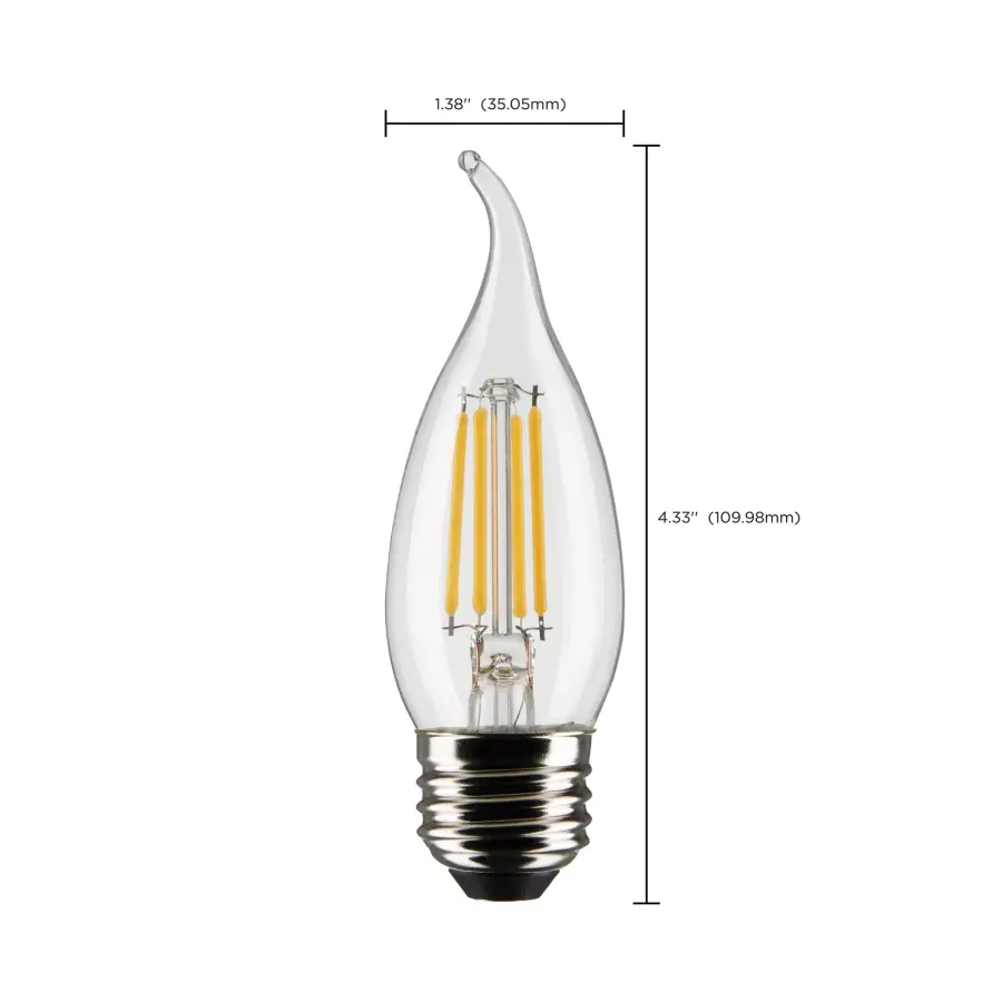 4 Watt CA10 LED Filament - Clear - Medium Base - 5000K - 120 Volt - 2-Pack - Image 7