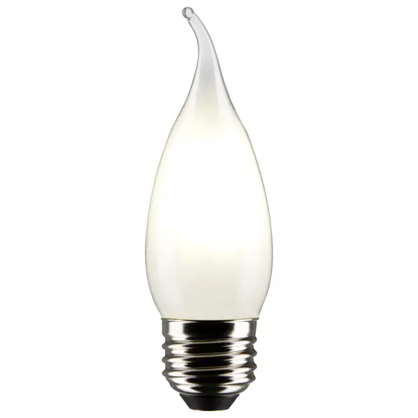 SATCO NUVO's 5.5-watt frost, LED CA10 bulb with a medium base is dimmable and offers 5000K natural light. Wet rated for indoor and outdoor applications, the carded 2-pack is suitable for retail display. Elegant and long-lasting, this clear bulb delivers 15,000 hours of exceptional illumination. - alternate view