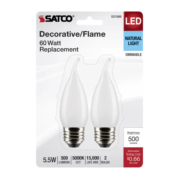5.5 Watt CA10 LED Filament - Frost Finish - Medium Base - 5000K - 120 Volt - 2-Card - Image 4