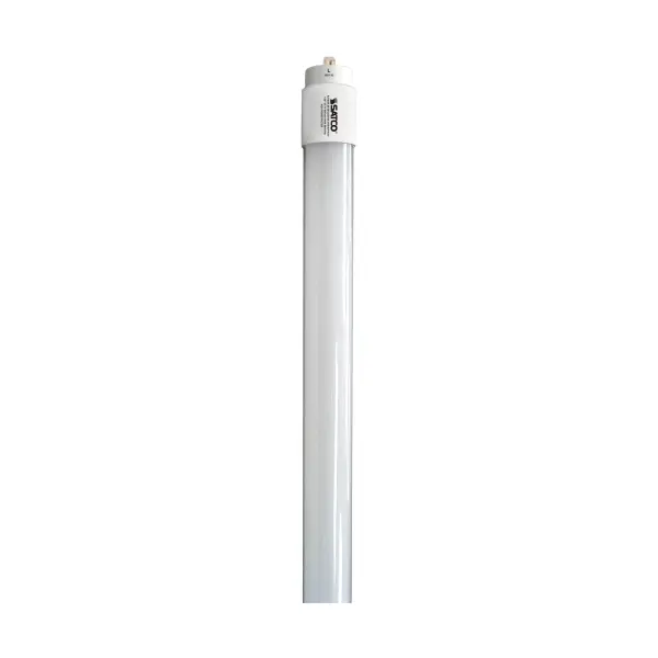 SATCO NUVO's 40 watt T8 8 foot LED Type B single pin ballast bypass linear replacement bulb with emergency lighting and damp rating, are suitable in a number of commercial retrofit applications. The white bulb is PET coated for shatterproof protection. With a high lumen count, this lamp provides up to 50,000 hours of daylight.