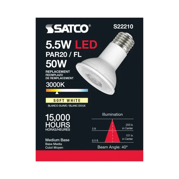 5.5 Watt PAR20 LED - 90 CRI - 3000K - 40 deg. Beam Angle - Medium base - 120 Volt - Image 3