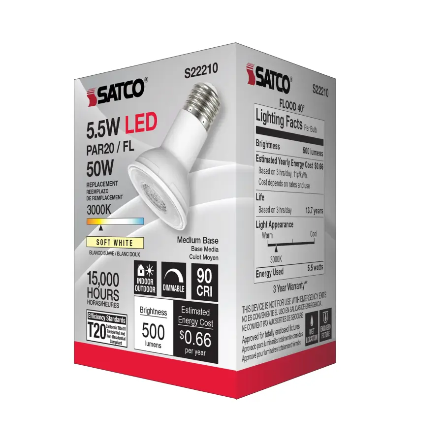 5.5 Watt PAR20 LED - 90 CRI - 3000K - 40 deg. Beam Angle - Medium base - 120 Volt - Image 4