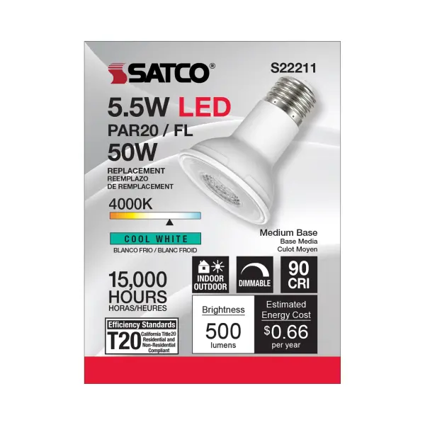 5.5 Watt PAR20 LED - 90 CRI - 4000K - 40 deg. Beam Angle - Medium base - 120 Volt - Image 2