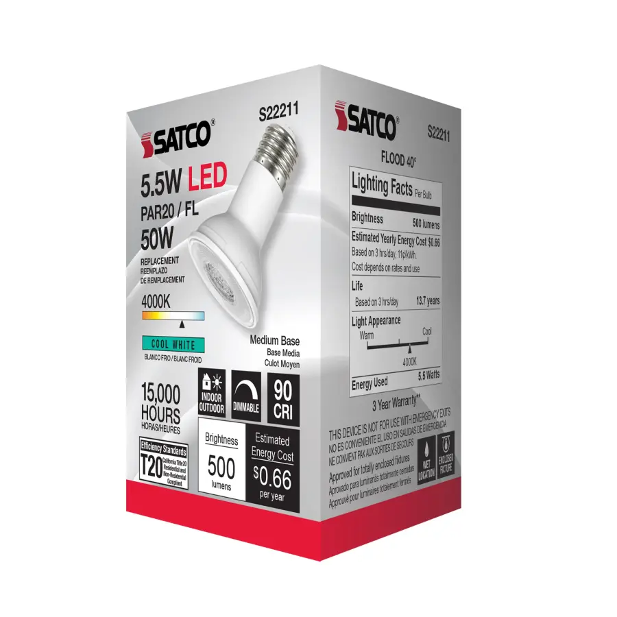 5.5 Watt PAR20 LED - 90 CRI - 4000K - 40 deg. Beam Angle - Medium base - 120 Volt - Image 4