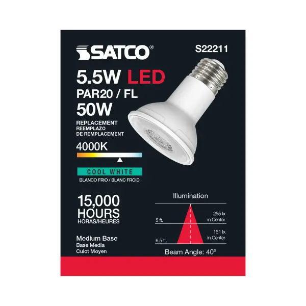 5.5 Watt PAR20 LED - 90 CRI - 4000K - 40 deg. Beam Angle - Medium base - 120 Volt - Image 5