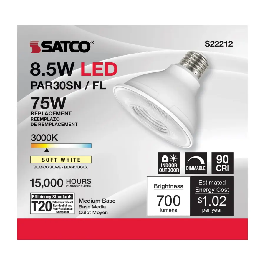 8.5 Watt PAR30S LED - 90 CRI - 3000K - 40 deg. Beam Angle - Medium base - 120 Volt - Image 2