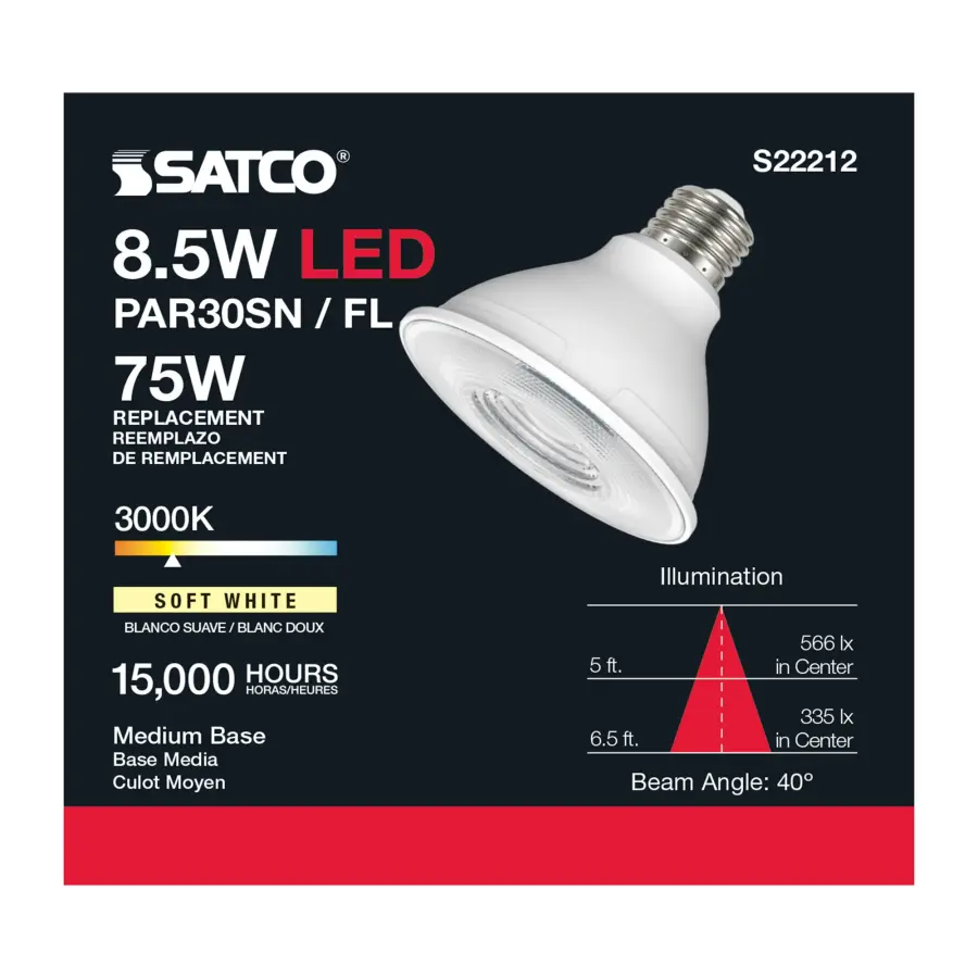 8.5 Watt PAR30S LED - 90 CRI - 3000K - 40 deg. Beam Angle - Medium base - 120 Volt - Image 3