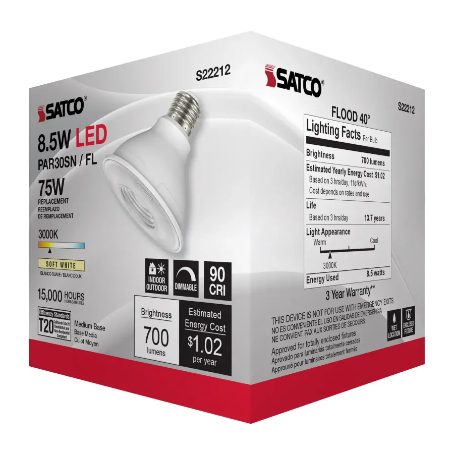 8.5 Watt PAR30S LED - 90 CRI - 3000K - 40 deg. Beam Angle - Medium base - 120 Volt - Image 6