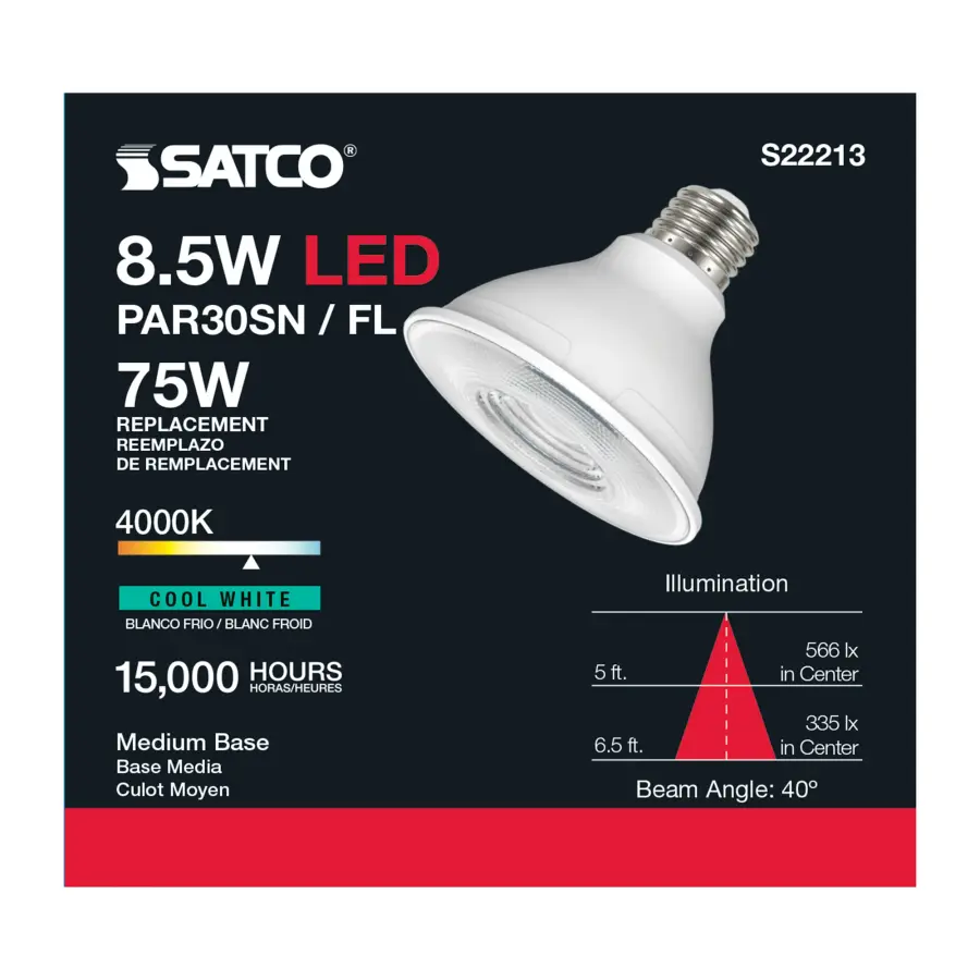 8.5 Watt PAR30S LED - 90 CRI - 4000K - 40 deg. Beam Angle - Medium base - 120 Volt - Image 3