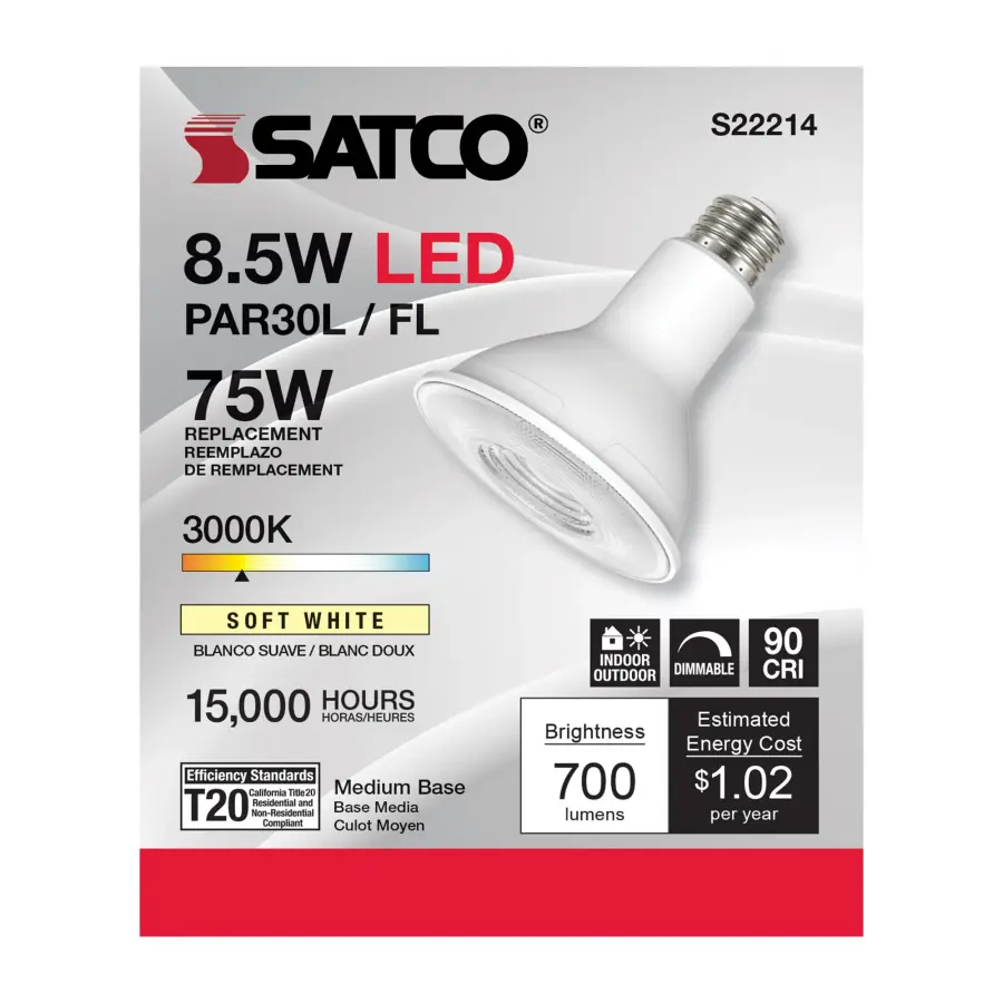 8.5 Watt PAR30L LED - 90 CRI - 3000K - 40 deg. Beam Angle - Medium base - 120 Volt - Image 2