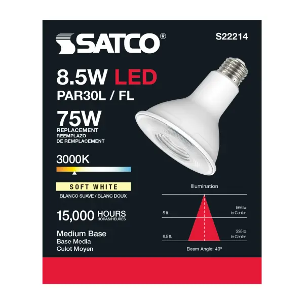 8.5 Watt PAR30L LED - 90 CRI - 3000K - 40 deg. Beam Angle - Medium base - 120 Volt - Image 3