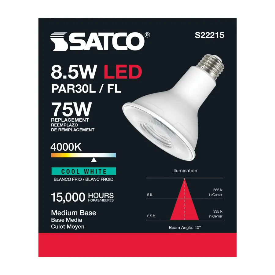 8.5 Watt PAR30L LED - 90 CRI - 4000K - 40 deg. Beam Angle - Medium base - 120 Volt - Image 3