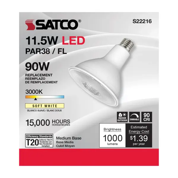 11.5 Watt PAR38 LED - 90 CRI - 3000K - 40 deg. Beam Angle - Medium base - 120 Volt - Image 2
