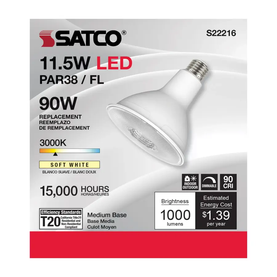 11.5 Watt PAR38 LED - 90 CRI - 3000K - 40 deg. Beam Angle - Medium base - 120 Volt - Image 2
