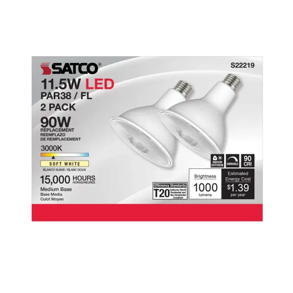 11.5 Watt PAR38 LED - 90 CRI - 3000K - 40 deg. Beam Angle - Medium base - 120 Volt - Pack of 2 - Image 3