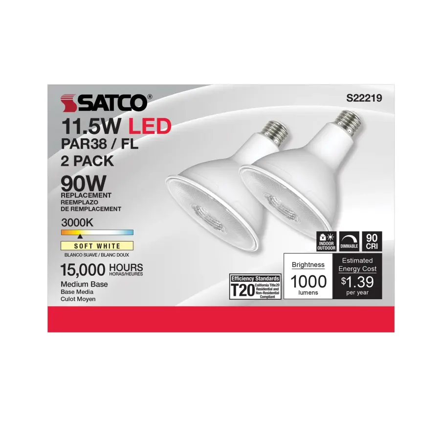 11.5 Watt PAR38 LED - 90 CRI - 3000K - 40 deg. Beam Angle - Medium base - 120 Volt - Pack of 2 - Image 3