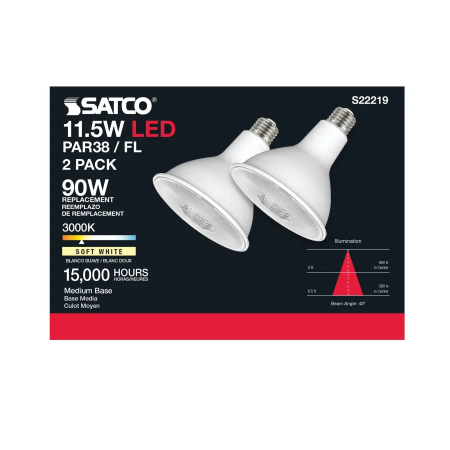 11.5 Watt PAR38 LED - 90 CRI - 3000K - 40 deg. Beam Angle - Medium base - 120 Volt - Pack of 2 - Image 5