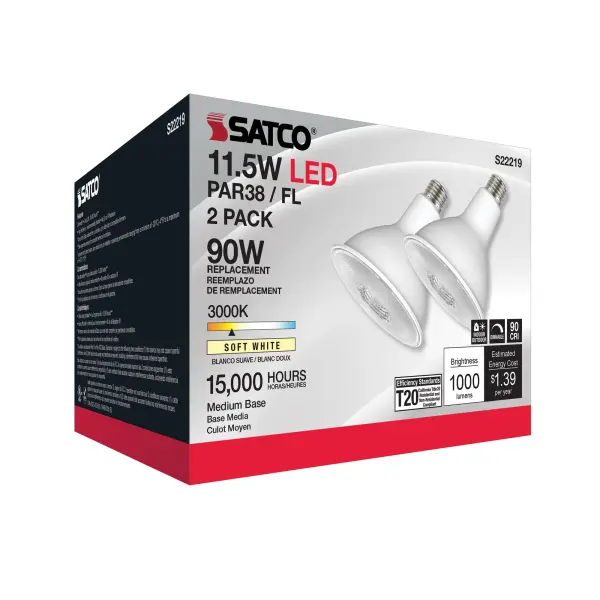 11.5 Watt PAR38 LED - 90 CRI - 3000K - 40 deg. Beam Angle - Medium base - 120 Volt - Pack of 2 - Image 8