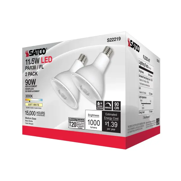 11.5 Watt PAR38 LED - 90 CRI - 3000K - 40 deg. Beam Angle - Medium base - 120 Volt - Pack of 2 - Image 9