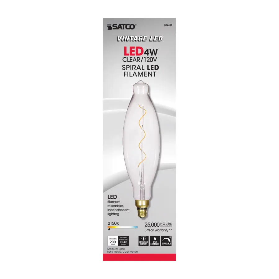 4 Watt BT38 LED vintage style Filament - Clear - 25000 Average rated hours - Medium Base - 120 Volt - Image 12