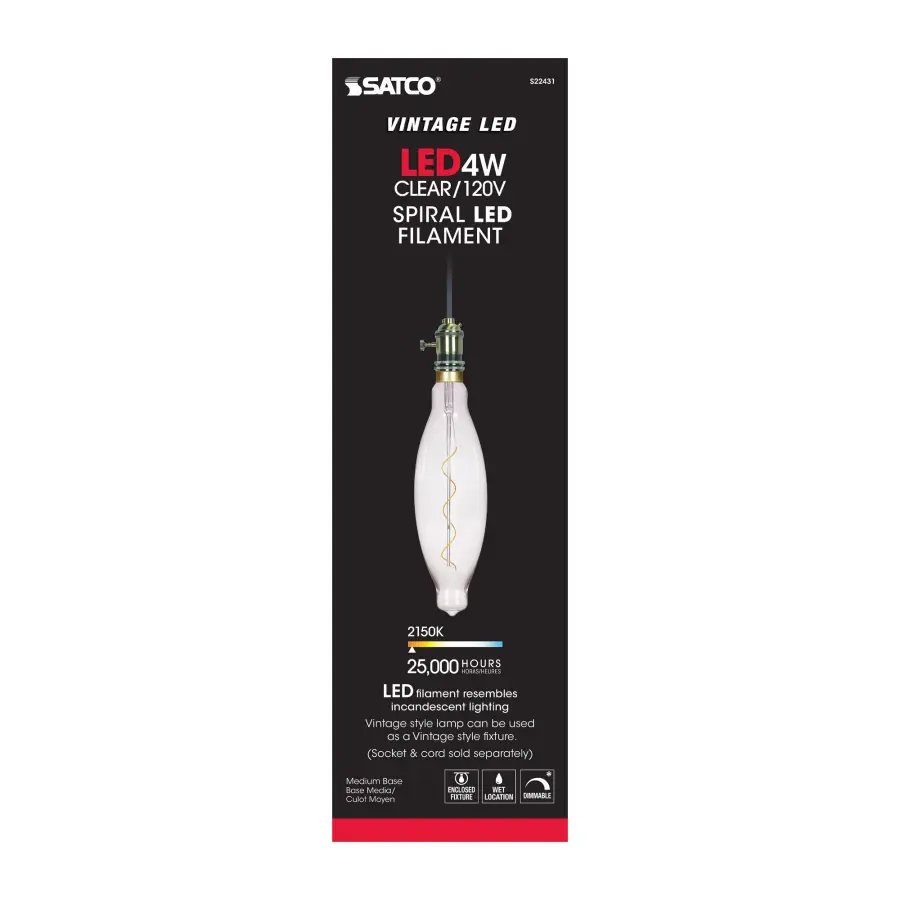 4 Watt BT38 LED vintage style Filament - Clear - 25000 Average rated hours - Medium Base - 120 Volt - Image 4