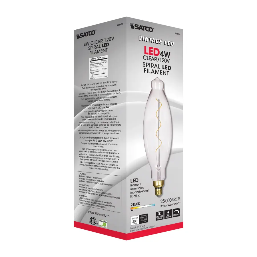 4 Watt BT38 LED vintage style Filament - Clear - 25000 Average rated hours - Medium Base - 120 Volt - Image 9