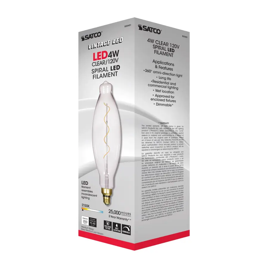 4 Watt BT38 LED vintage style Filament - Clear - 25000 Average rated hours - Medium Base - 120 Volt - Image 10