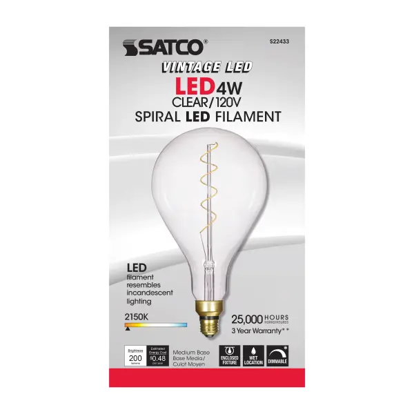 4 Watt PS52 LED vintage style Filament - Clear - 25000 Average rated hours - Medium Base - 120 Volt - Image 3