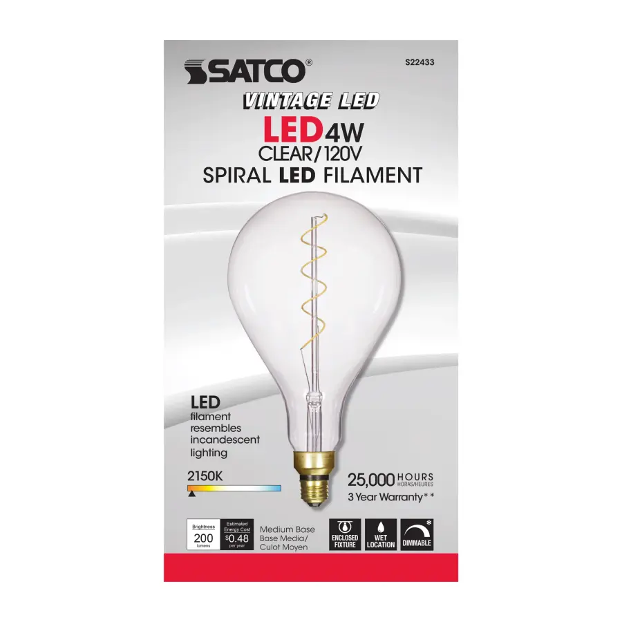 4 Watt PS52 LED vintage style Filament - Clear - 25000 Average rated hours - Medium Base - 120 Volt - Image 3