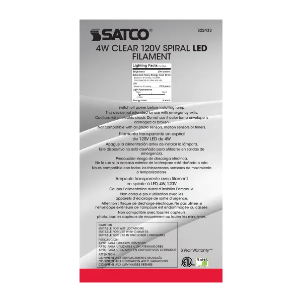 4 Watt PS52 LED vintage style Filament - Clear - 25000 Average rated hours - Medium Base - 120 Volt - Image 6