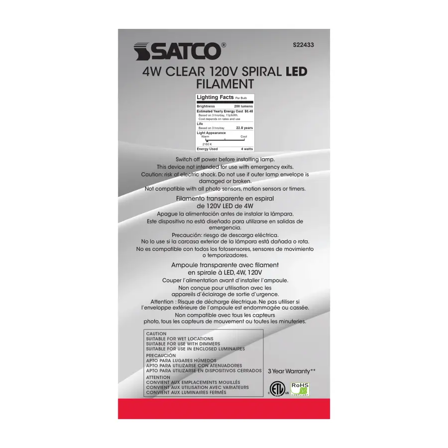 4 Watt PS52 LED vintage style Filament - Clear - 25000 Average rated hours - Medium Base - 120 Volt - Image 6