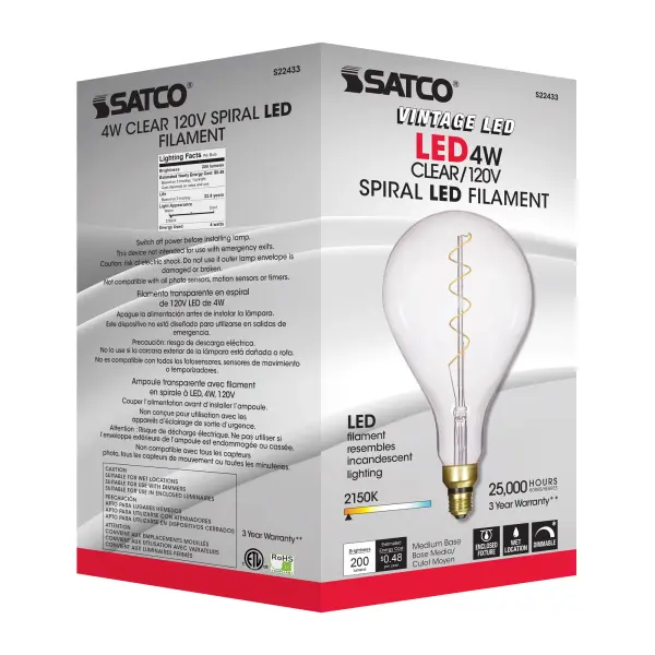 4 Watt PS52 LED vintage style Filament - Clear - 25000 Average rated hours - Medium Base - 120 Volt - Image 9