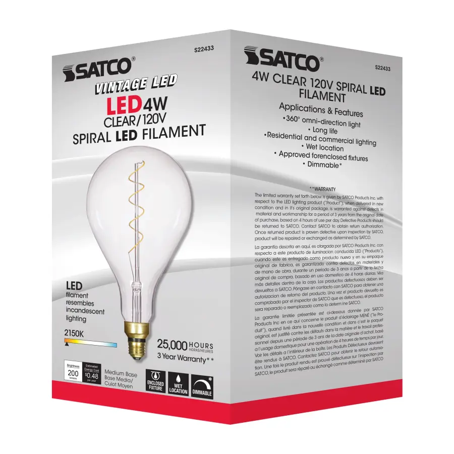 4 Watt PS52 LED vintage style Filament - Clear - 25000 Average rated hours - Medium Base - 120 Volt - Image 10