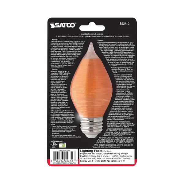 4 Watt C15 LED Filament - Satin Spun - Amber - Medium base - 2100K - 240 Lumens - 120 Volt - Carded - Image 4