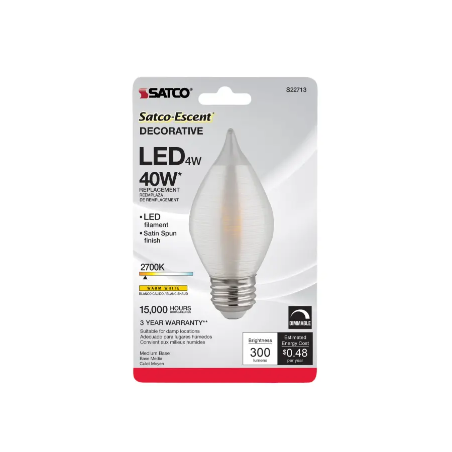 4 Watt C15 LED Filament - Satin Spun - Clear - Medium base - 2700K - 300 Lumens - 120 Volt - Carded - Image 3