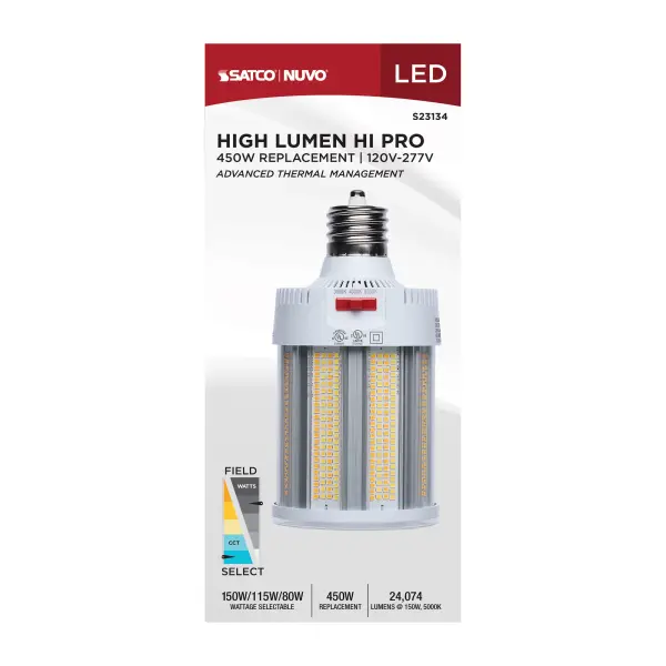 150/115/80 Watt - 30K/40K/50K CCT - Field Selectable LED - Corncob - Mogul Extended Base - 120-277 Ranged Voltage - 450 Watt HID Replacement - Image 9