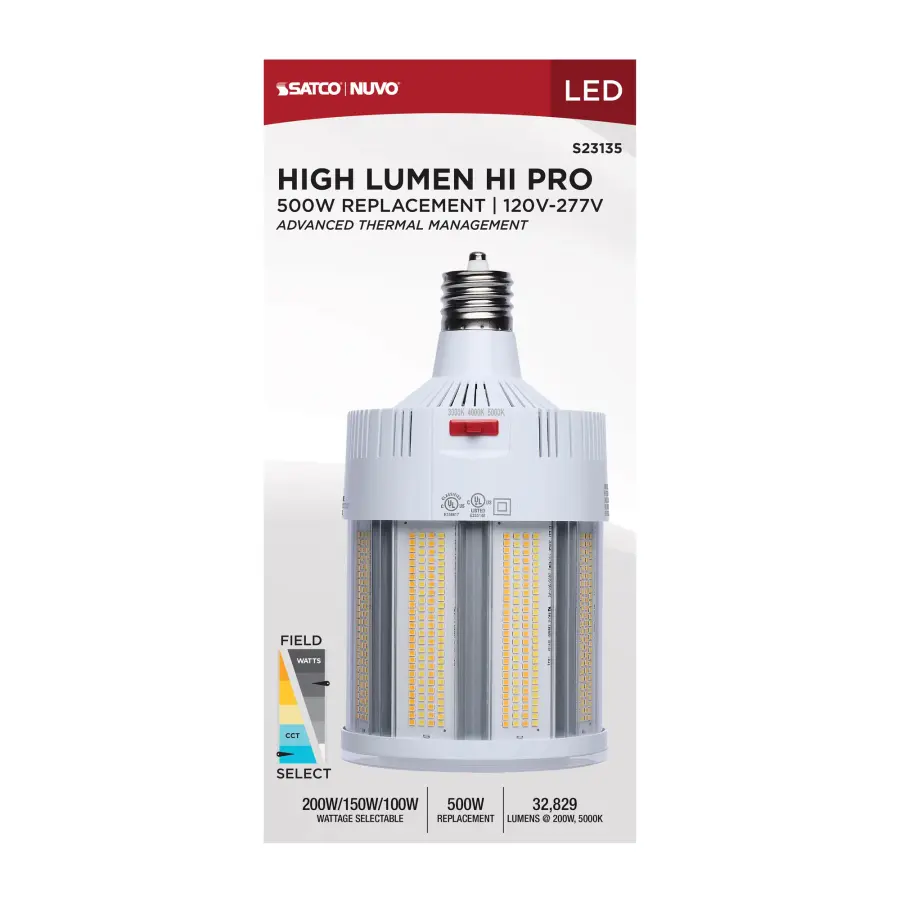 200/150/100 Watt - 30K/40K/50K CCT - Field Selectable LED - Corncob - Mogul Extended Base - 120-277 Ranged Voltage - 500 Watt HID Replacement - Image 13