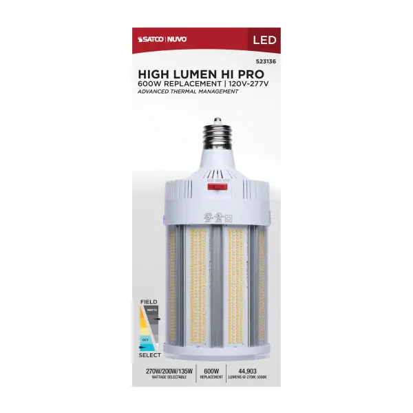 270/200/135 Watt - 30K/40K/50K CCT - Field Selectable LED - Corncob - Mogul Extended Base - 120-277 Ranged Voltage - 600 Watt HID Replacement - Image 13