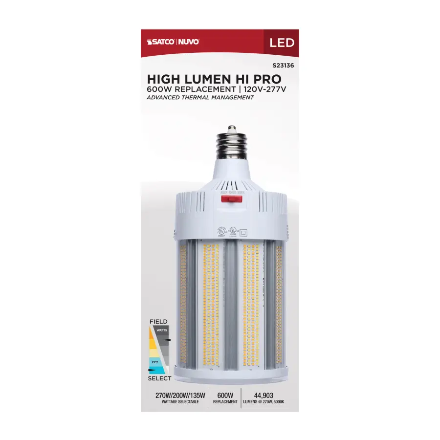 270/200/135 Watt - 30K/40K/50K CCT - Field Selectable LED - Corncob - Mogul Extended Base - 120-277 Ranged Voltage - 600 Watt HID Replacement - Image 13