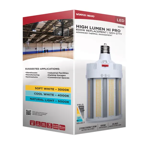 270/200/135 Watt - 30K/40K/50K CCT - Field Selectable LED - Corncob - Mogul Extended Base - 120-277 Ranged Voltage - 600 Watt HID Replacement - Image 18